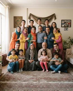 نمونه خروجی پرامپت «عکس گروهی دورهمی خانوادگی»، ساخته‌شده با هوش مصنوعی