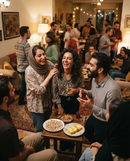 نمونه خروجی پرامپت «لحظه‌های بی‌ژست مهمانی»، ساخته‌شده با هوش مصنوعی