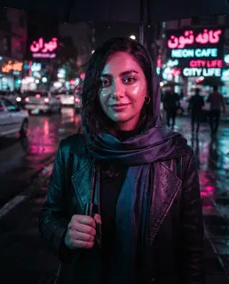 نمونه خروجی پرامپت «نئونی شبانه»، ساختهشده با هوش مصنوعی