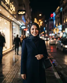 نمونه خروجی پرامپت «پرتره شبانه با بوکه چراغها»، ساختهشده با هوش مصنوعی