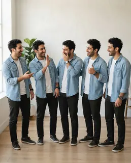 نمونه خروجی پرامپت «چند نسخه از خودم در یک کادر»، ساخته‌شده با هوش مصنوعی