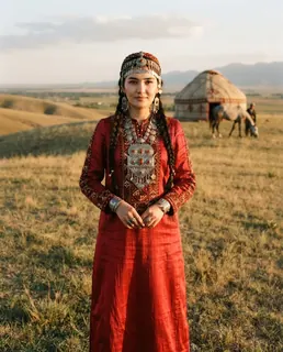 نمونه خروجی پرامپت لباس محلی ترکمن؛ عکس زنانه و مردانه با لباس سنتی ترکمن، ساخته‌شده با هوش مصنوعی